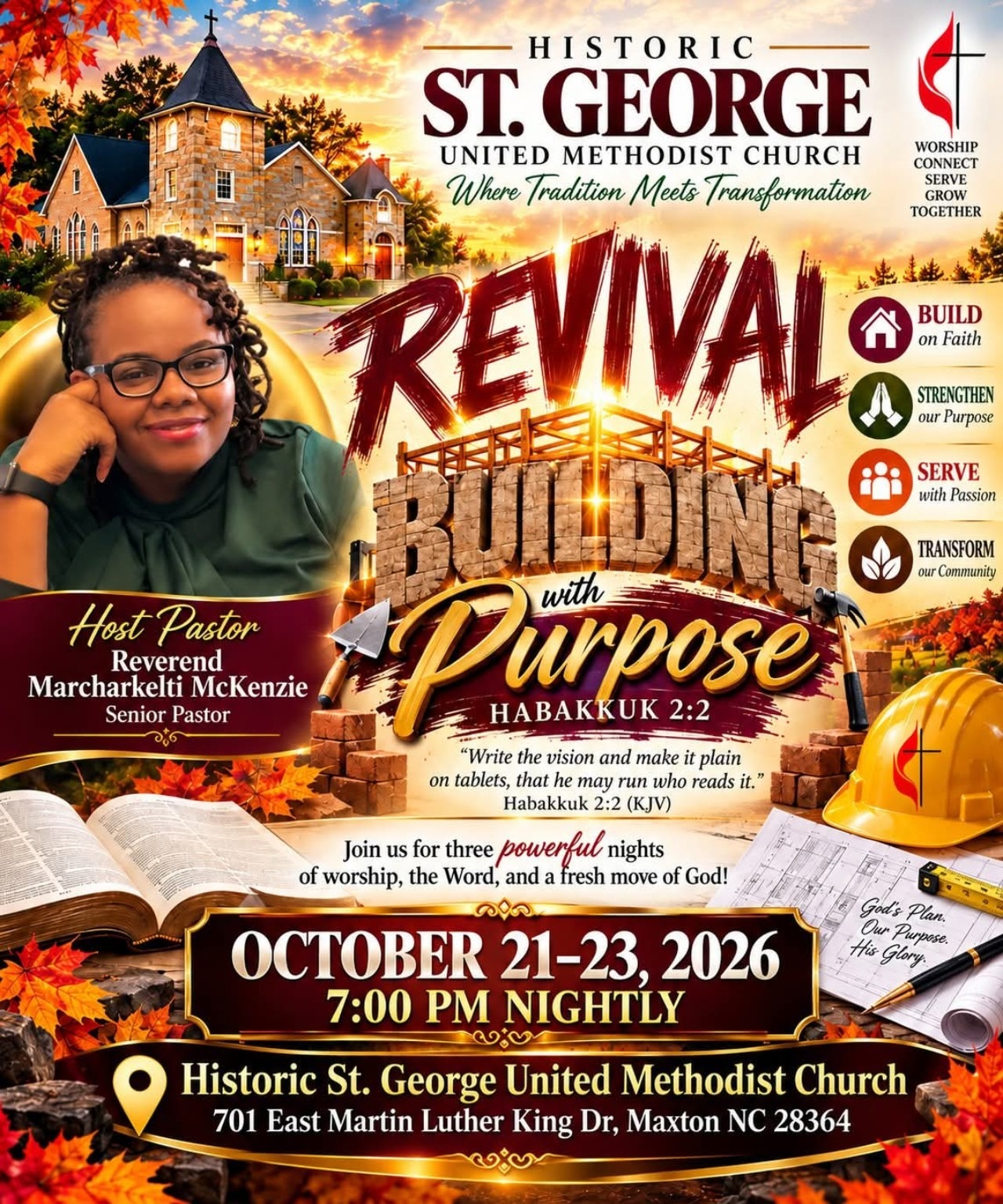Fall Revival: Building with Purpose, October 21–23, 2026 at 7 PM nightly